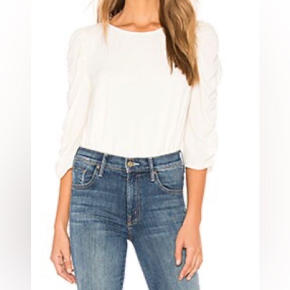 NWT 1.State Ruched Sleeve Blouse in Soft Ecru